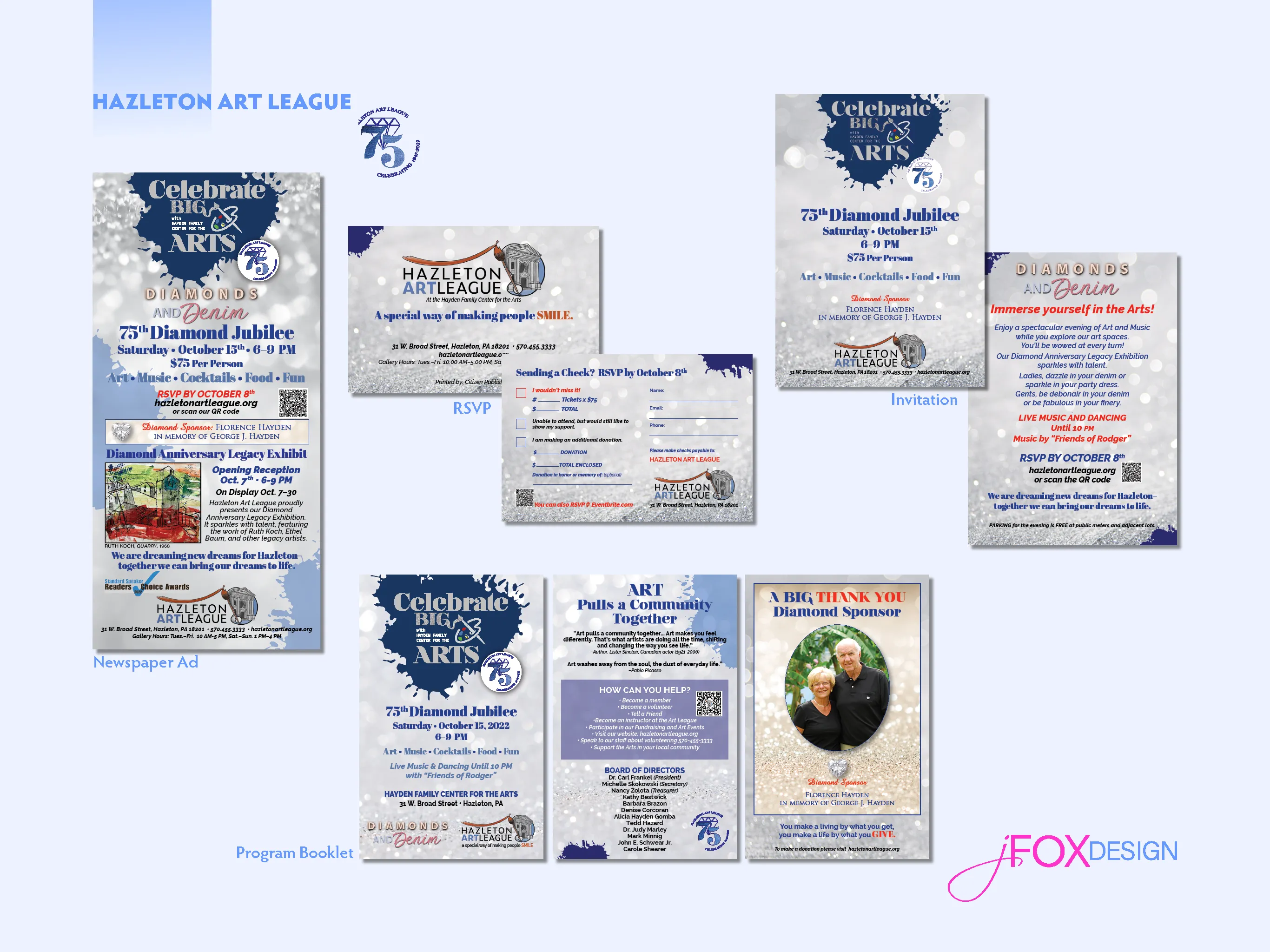 Invitation, response card, posters, program booklet, print, web advertising, event banner.